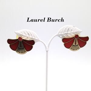 Laurel Burch Red Floral Post Earrings, Two Earrings in One, Gold Plated, 1980s